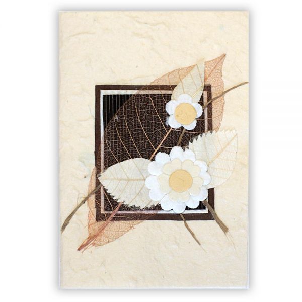 SAA Grußkarte | 2 Blüten mit braunem Skelett Blatt